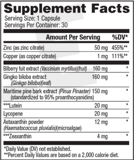 Vision 20 Supplement Facts